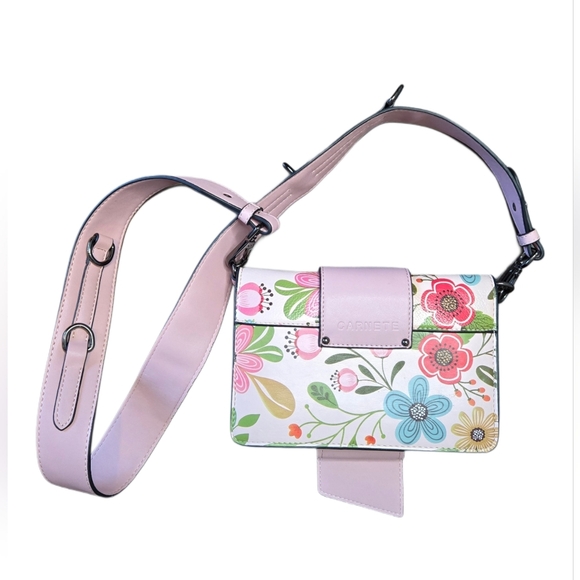 Vintage-Inspired Carnete Pastel Pink Floral Vegan Small Crossbody Purse - Picture 2 of 11